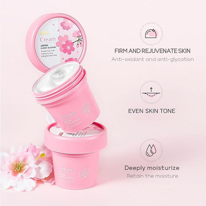 Sakura Skin Care Set, Women Gift Sets, Skin Care Kit with Cleanser, Toner, Serum, Eye Cream, Face Cream and 2Pcs Sleep Mask, Skin Care Routine Kit for Women, Even Skin Tone, Skin Care Sets & Kits