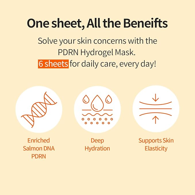 COSNORI PDRN Hydrogel Mask - Enriched Salmon DNA PDRN, Intensive Nourishing, Elasticity Boost, Firming & Moisturizing, Deep Hydration, Korean Facial Mask, 0.98 oz(28g) x 6ea