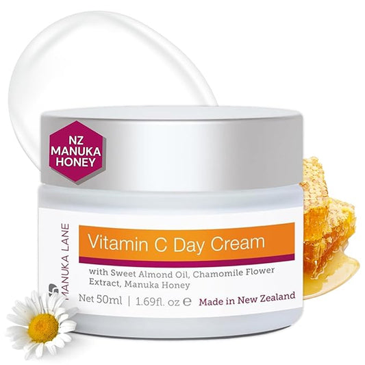 Vitamin C Day Cream for Face and Neck with Chamomile Flower Extract, Manuka Honey & Sweet Almond Oil | Plant Based Formula | Carefully formulated to keep your skin young and healthy!