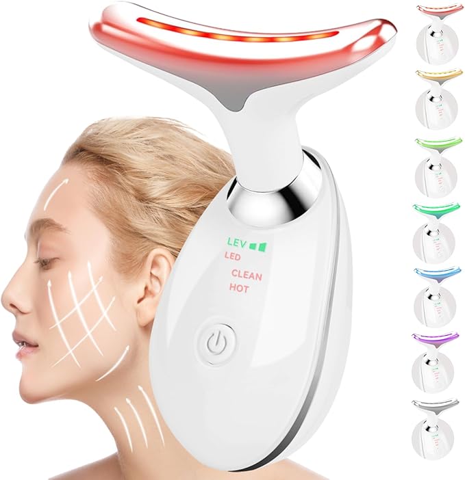 Face and Neck Massager T𝗈𝗈I, 7 C𝗈I𝗈r Facial Massager for Face and Neck, Face 𝖲cuIpting Tool for S𝗄in Care