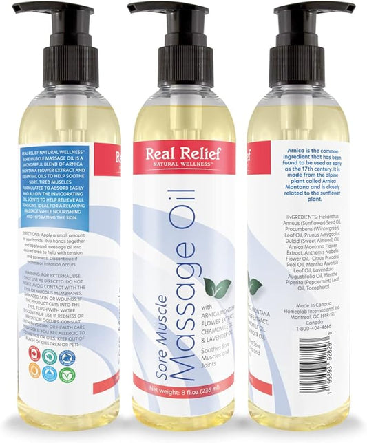 Arnica Montana Massage Oil with Chamomile & Lavender Essential Oil, Soothe Sore Muscles, Joints & Body, Relaxing Massage Therapy Oil for Personal or Professional use, 8 fl. Oz.