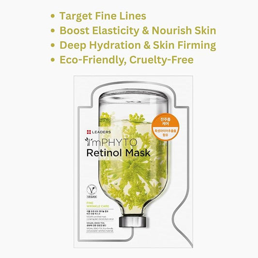 I'MPHYTO Leaders Facial Mask 10 Sheet Retinol Vegan Mask | Anti-Aging & Fine Wrinkle Skin Care | Plant-Based Rock Samphire, Carrot Extract & Natural Cellulose Sheet