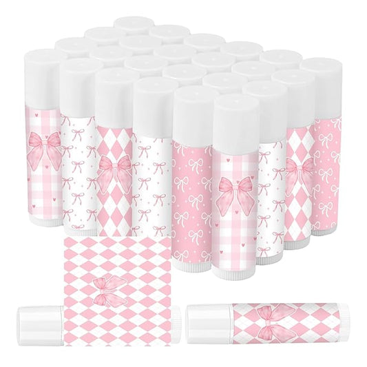 50 Pcs Pink Bow Lip Balm Bulk, Pink Lip Care, Moisturizing and Nourishing Lip Balm Gifts for Girls Women Employee Bachelorette Birthday Party Favors Guest