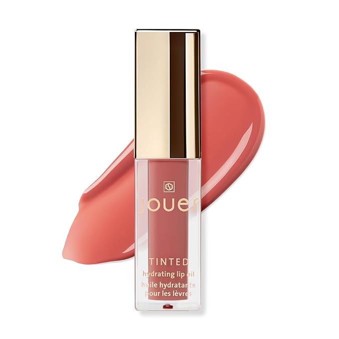 Jouer Essential Tinted Hydrating Lip Oil Gloss – Moisturizing Dry Lip Treatment Serum - Fragrance Free Tinted Lip Oil - Jojoba Seed Oil and Apricot Oil Formula