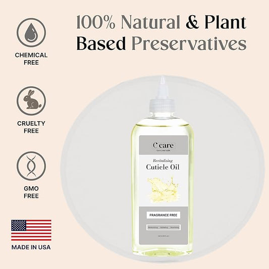 C CARE Fragrance-Free Cuticle Oil For Nails - Repairs Cuticles Overnight - Moisturizes and Strengthens Nails and Cuticles - 8 oz