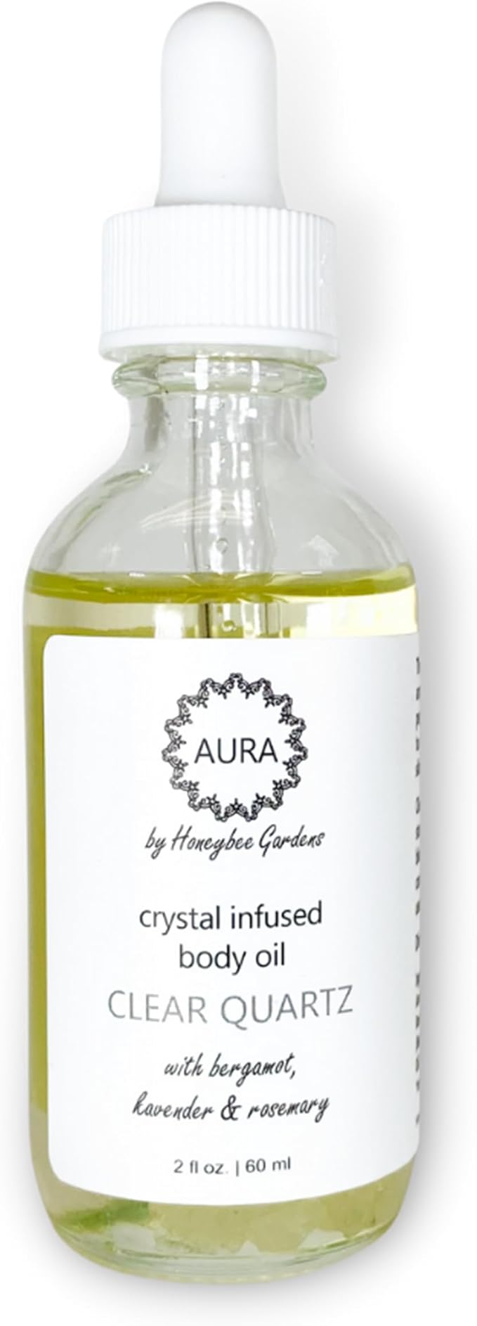 Honeybee Gardens Crystal Infused Body Oil, Clear Quartz, Organic, Moisturizing, Non-Greasy, for All Skin Types, 2 Fl Oz