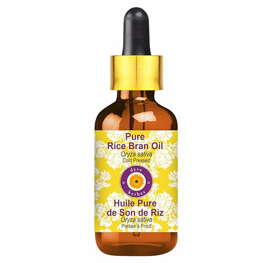 dève herbes Pure Rice Bran Oil (Oryza Sativa) with Glass Dropper Cold Pressed 30ml (1 oz)