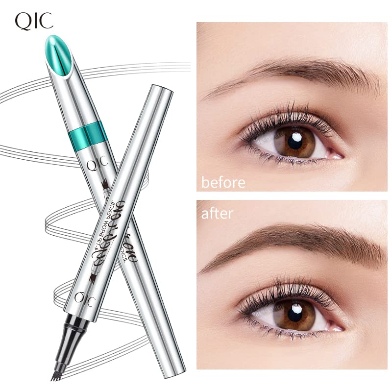 Microblading Eyebrow Pen - Long-Lasting 4D Four-Tip Waterproof Eyebrow pen with Triangular Tip Easy Application for Beginners for Natural Eyebrows (Dark Brown)