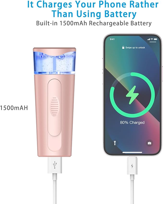 Portable Nano Face Mister, Facial Steamer, USB Rechargeable Cool Mist Sprayer, 40ml Visual Water Tank, Nano Mister for Eyelash Extensions, Facial Deep Cleaning, Makeup-Pink