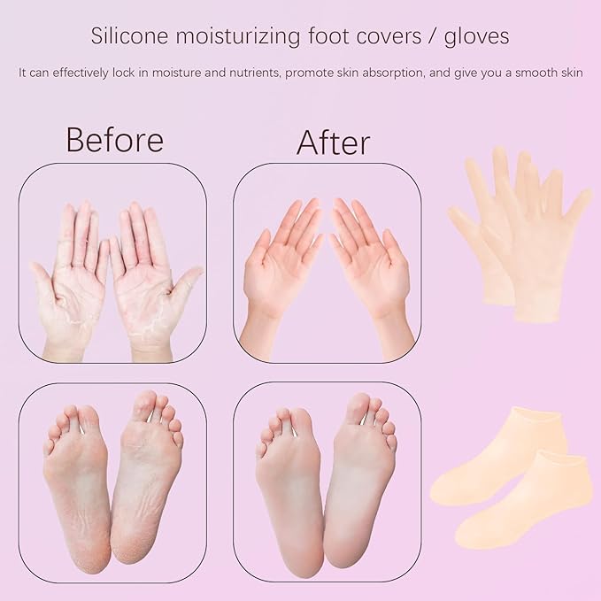 Jolbndcv 5 Pairs Silicone Moisturizing Glove Socks Silicone Gel Spa Socks Pedicure Socks Foot Care Silicone Aloe Socks for Foot Hand Softening