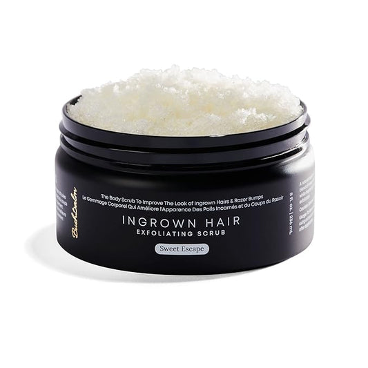 Bushbalm Ingrown Hair Exfoliating Scrub - Reduces Appearance of Ingrown Hairs and Helps with Underarm Bumps - Soothes Razor Bumps, Post Shave Redness and Itching - Sweet Escape 236 ml