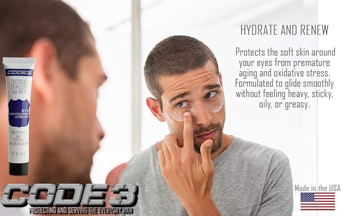 CODE 3 Eye Protection for Men- Best Nourishing Anti-Aging Eye Cream with Caffeine and Hyaluronic Acid to Reduce Puffiness, Wrinkles, and Dark Circles.