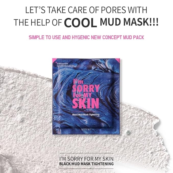 I'M SORRY FOR MY SKIN Bentonite Clay Mud Sheet Masks Set, Korean Skin Care, Exfoliating Face Masks with Volcanic Ash, Sebum Control, Pore Minimizer, Tightening, Soothing (Black 5pcs & Green 5pcs)