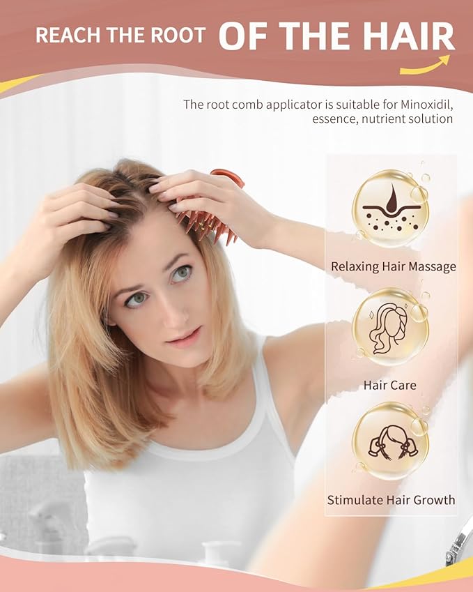 Hair Oil Applicator Brush, Scalp Oil Applicator Hair Oil Dispenser Hair Growth Oil Comb with Silicon Massage TeethScalp Oil Applicator for Scalp Hair Oiling Applicator with Massage Balls