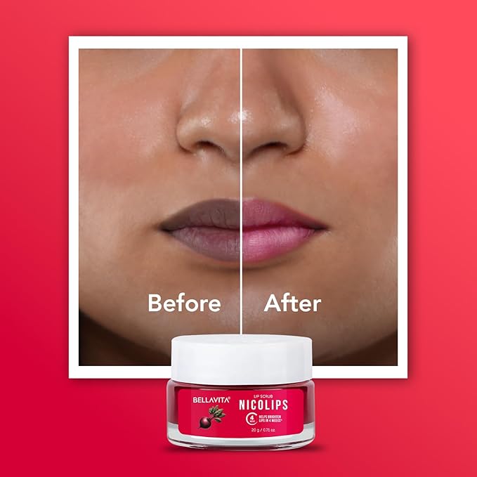 BellaVita Luxury NicoLips Lip Scrub 20gm | Lip Balm For Exfoliation & Dark Lip Moisturizing | With Goodness of Beetroot, Shea Butter & Walnut Lip Scrub | Lip scrubber exfoliator for Women and Men