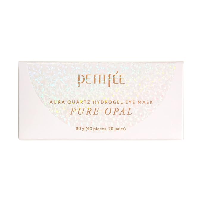 Petitfee Aura Quartz Eye Mask Pure Opal 40 pcs (20 pairs) - Rejuvenating Hydrogel Eye Patch for Puffy Eye Bags, Cooling, Depuffing, Under Eye Elasticity, Reduces Fine Lines for Firming Eye Area