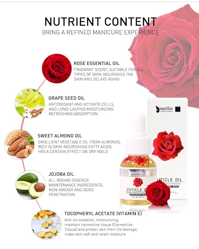 beautilux Cuticle Oil, 25ml Nail Oil for Growth and Strength Nails, 0.88 fl oz (CO-ML000)