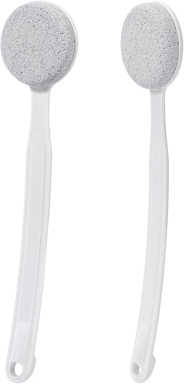 Pumice Stone for Feet with Long Handle (Curved Handle,White, Count, 2.0)