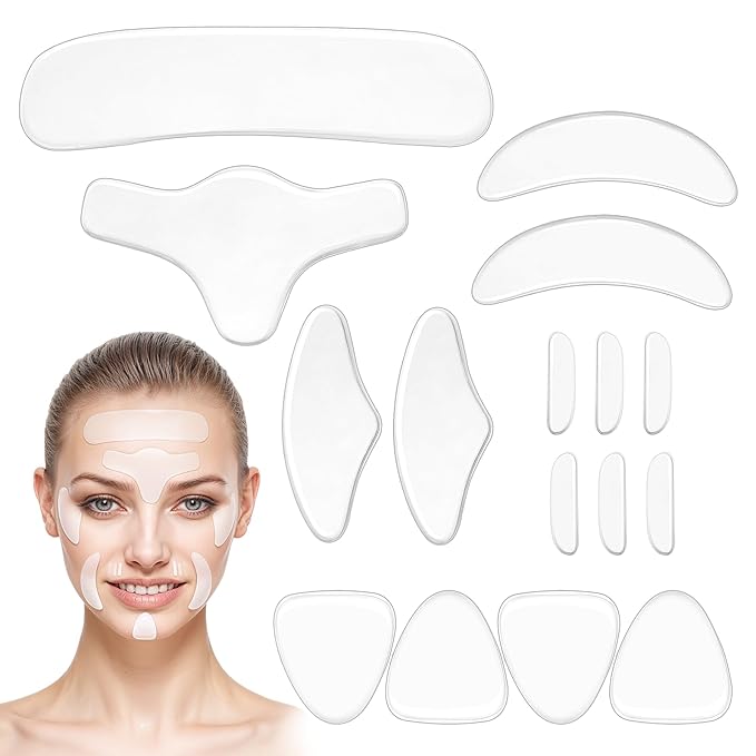 Forehead Wrinkle Patches, 16 Pcs Reusable Silicone Anti Wrinkle Patches Facial Patches for Face to Reduce Fine Wrinkles Frown Smile Lines Forehead Wrinkles Treatment