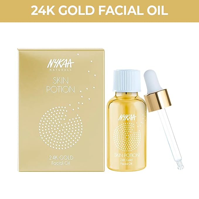 Nykaa Naturals Skin Potion Facial Oil, 24K Gold, 1.01 oz - Boosts Collagen - Hydrating Face Oil for Dry Skin - Fragrance-Free - All Skin Types
