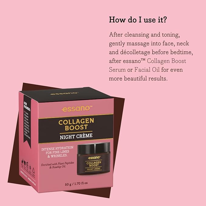 Essano Collagen Night Cream, Rejuvenating & Hydrating Skin Care, Helps Support Appearance of Wrinkles & Fine Lines, Intensive Overnight Collagen Face Cream For All Skin Types, Cruelty Free, 1.76 fl oz