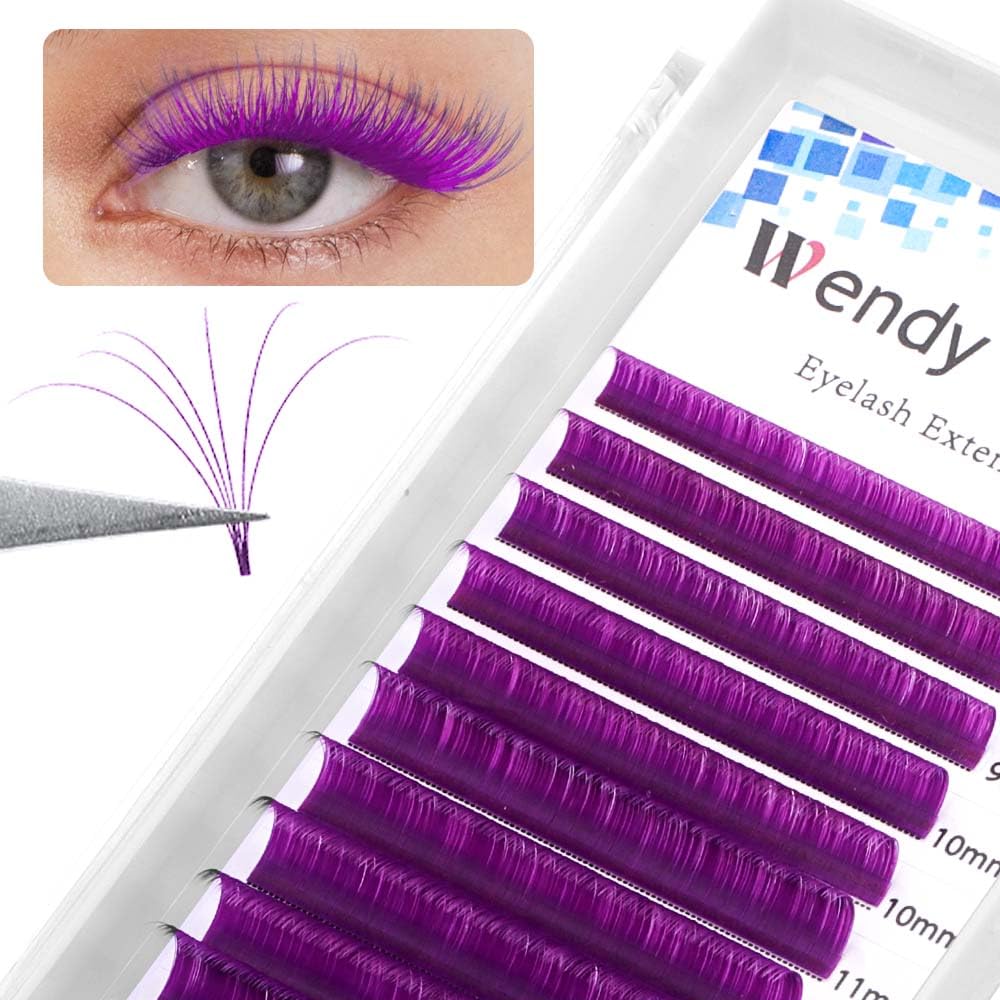 Easy Fan Volume for Lash Artists: Wendy, Handmade Fans for Eyelash Extensions, Self Fanning, Blooming, B-KH, Purple, D-0.07-8-14