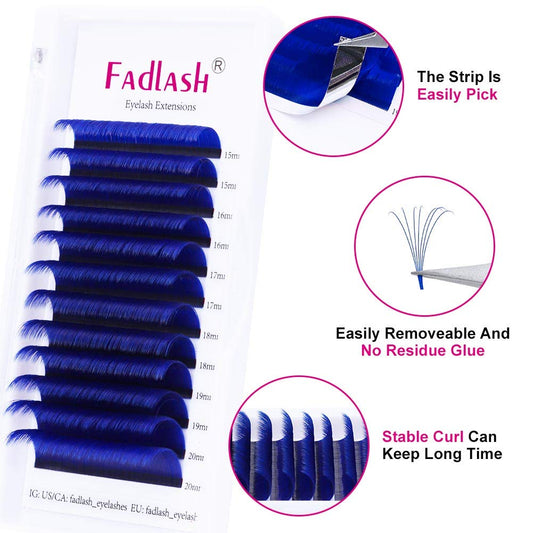 Volume Lash Extensions D Curl 15-20mm Mixed Tray Easy Fan Lashes 0.07mmm Blue Color Mink Self Fanning Eyelash Extensions by FADLASH (Blue 0.07-D, 15~20mm Mix)