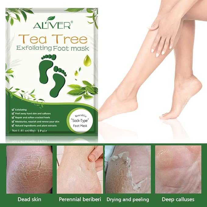 Foot Peel Mask 3 Pack， Exfoliator Peel Off Calluses Dead Skin Callus Remover，Soft Smooth Touch Feet-Men Women (Tea Tree)