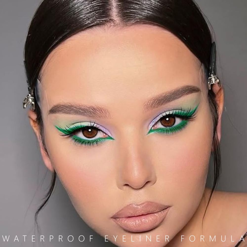 evpct Green Eyeliner Pencils for Eyes, Dark Emerald Green Colored Eye Liner Pencil Makeup Waterproof Smudge Proof, Colored Gel Waterline Eyeliner Liquid Face Eye Paint Stick Lipstick Halloween Makeup