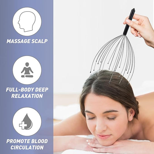 Head Massager Back Scratcher, 20 Fingers Head Scratcher Scalp Massager & Extendable Back Scratcher for Men Women, Stocking Stuffers for Deep Relaxation, Stress Relief & Hair Stimulation