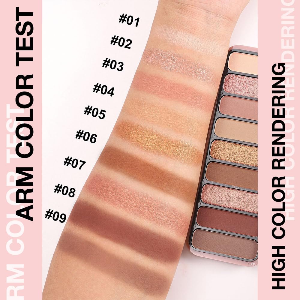 Neutral Nude Brown Eyeshadow Palette Makeup,9-Color Matte Eye shadow & Shimmer Eyeshadow Palette,Long-Lasting Waterproof Eye shadow,Versatile Eye Makeup Looks,Vegan, Cruelty-Free.
