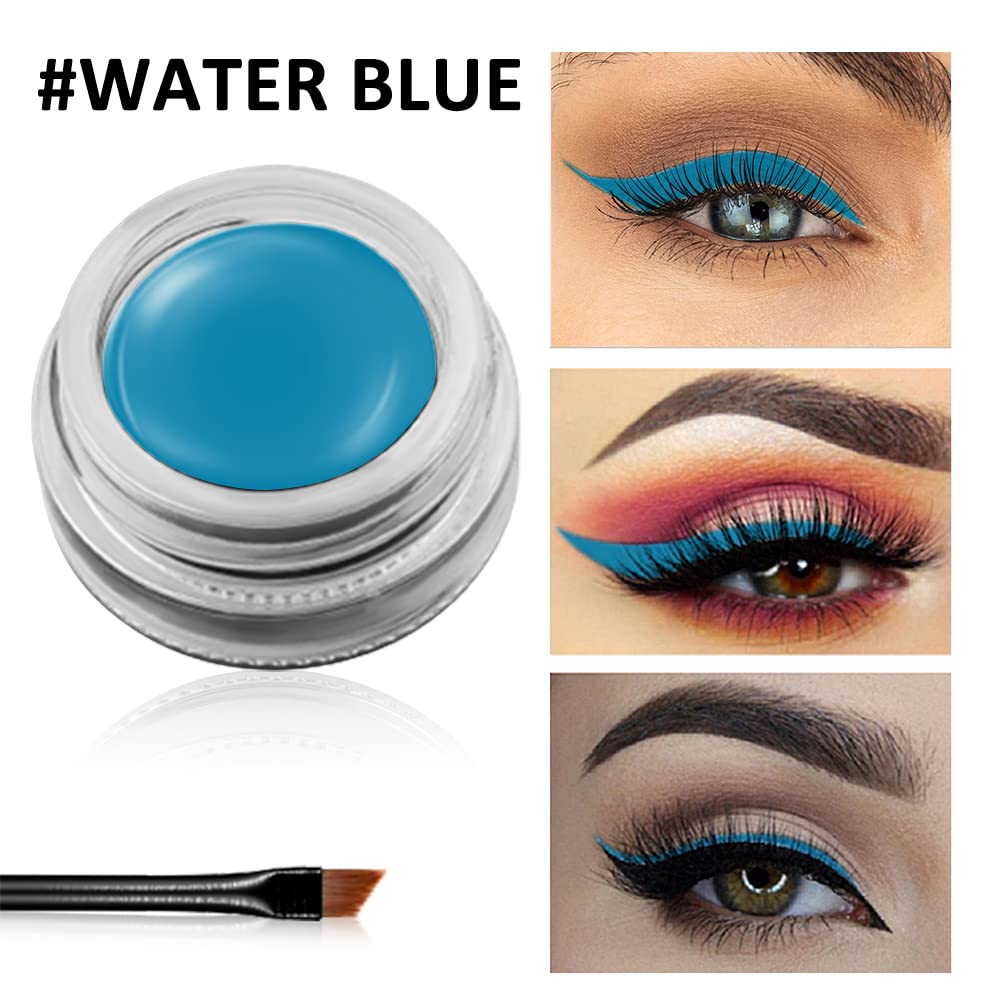 Erinde Gel Cream Eyeliner, High-Intensity Pigments, Smudge-Proof, Waterproof Long Lasting, Eyeshadow Primer with 2PCS Eyeliner Brushes, 10# Water Blue