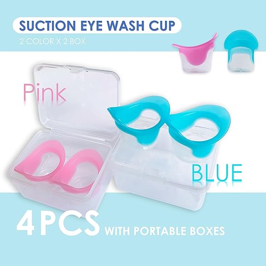 Silicone Eye Wash Cups, Eye Wash Bath for Refresh and Clean Tired Eyes, 4 Pcs Updated Version Pink and Blue with 2 Storage Containers