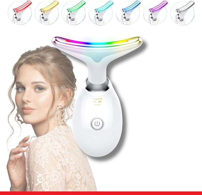 SEELE 2025 Upgrade Neck and Face Massager, 7-Color Light and Thermal Care, Enhances Skin Radiance and Relaxation, Ideal for Home and Travel Use