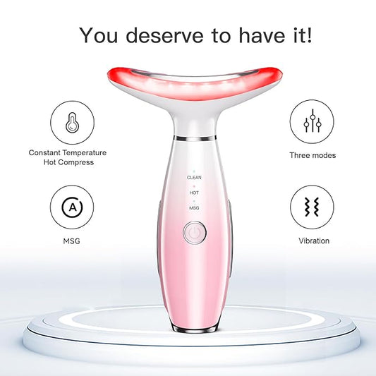Neck Face Massager, Skin Care Face Massage Tool, 3-in-1 Facial Massager, Face Sculpting Tool with Thermals, Vibration (Pink)