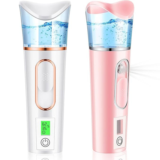 2 Pieces Handy Nano Mist Sprayer with Skin Analyzer Moisture Tester Portable Nano Facial Mister Face Steamer Atomization Mini Eyelash Extensions USB Rechargeable Moisturizing & Hydration for Skin Care