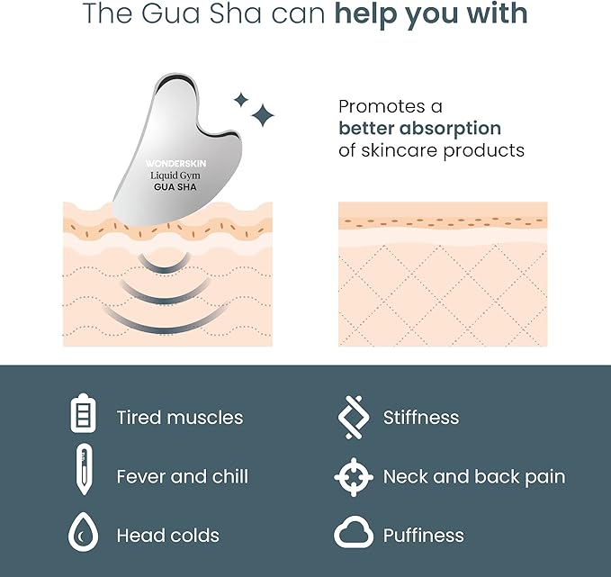 Wonderskin Liquid Gym Gua Sha Face Sculpting Tool, Facial Roller to Reduce Tension, Puffiness & Wrinkles, Skin Care Tool and Jawline Sculptor, Stainless Steel Facial Massager