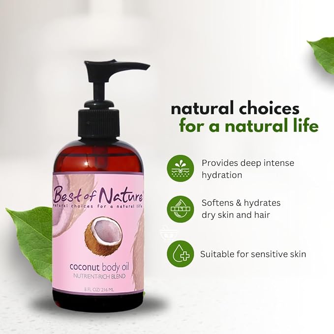 Best of Nature 100% Pure Fractionated Coconut Oil - Liquid MCT Massage & Body Oil, Unscented Moisturizer for Hair, Skin, Face, Aromatherapy Carrier for Essential Oils, Half Gallon (64 fl oz)