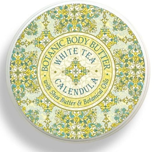 Greenwich Bay Trading Co. Scented Botanic Body Butter - Luxurious Hydration with Shea & Cocoa Butter, Enriched with Vitamin E - 8 Ounce Tub (8 oz., White Tea)