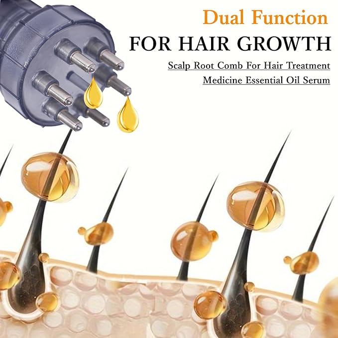 Gray Dual Application Scalp Hair Oil Comb - Hair Care Scalp Scrubber with Massage Balls Scalp Treatment Applicator Bottle for Essential Oil