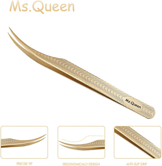 Ms.Queen Lash Extension Tweezers-Dolphin Shape Tip Isolation Tweezers for Classic Volume Eyelash Extensions