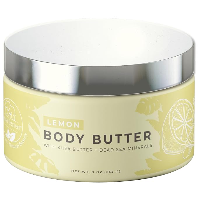 Natural Elephant Body Butter with Shea Butter, Dead Sea Minerals & Vitamin E - Luxurious Moisturizer, Hydrating Cream, Cruelty-Free, Paraben-Free, 9 oz (Lemon)