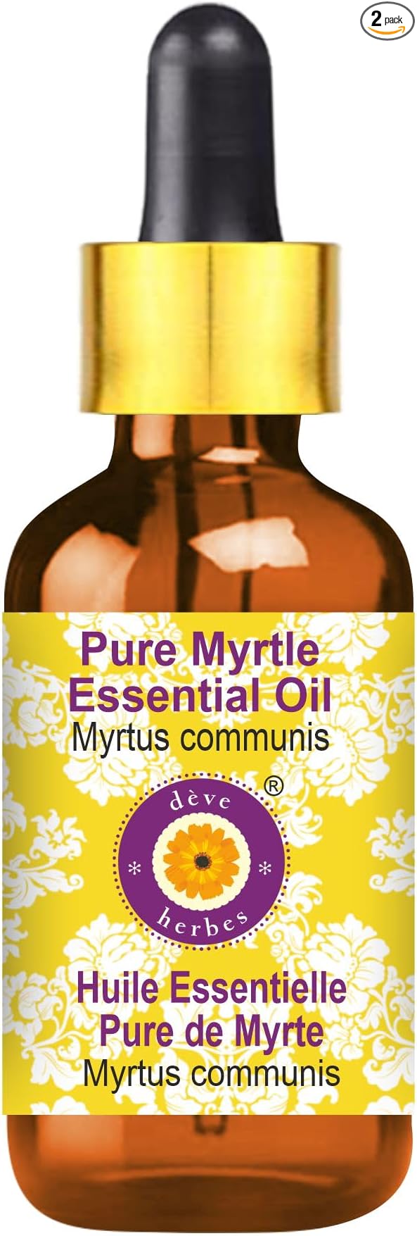 Deve Herbes Pure Myrtle Essential Oil (Myrtus communis) with Glass Dropper Steam Distilled 100ml (3.38 oz)