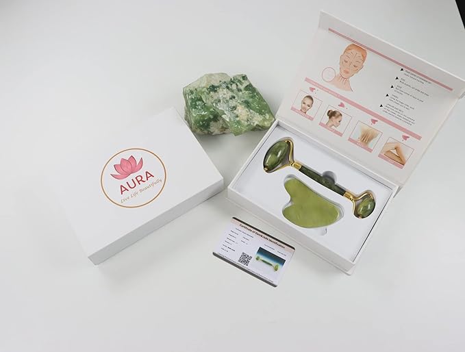 Premium Certified Luxury Green Jade Roller and Guasha for anti aging skin care