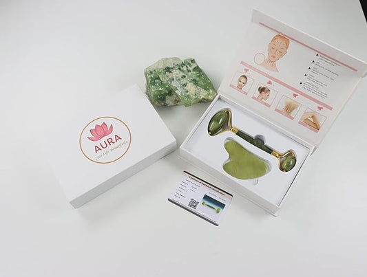 Premium Certified Luxury Green Jade Roller and Guasha for anti aging skin care