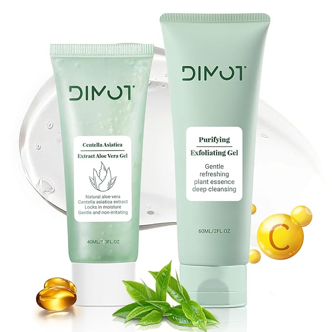 Purifying Exfoliating Gel, Facial Exfoliator Cleanser, Exfoliating Face Scrub with Aloe Vera Gel,Gentle Exfoliator Facial Cleanser for All Skin Types, Skin Care Set for Men & Women (Green, 2pc)