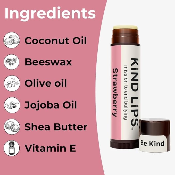 Strawberry Lip Balm 5-Pack | Organic & Natural Lip Care | Chapstick Alternative with Clean, Gluten-Free, Grain-Free Ingredients | Smooth, Hydrating, Non-Toxic Formula | Made in USA