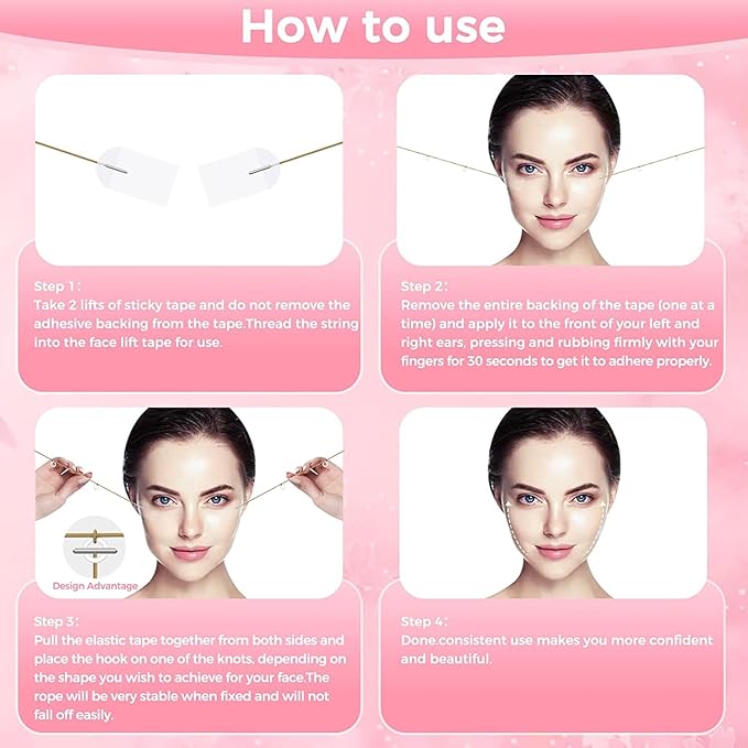 Face Tape,100 PCS Face Lifting Tapes with 8 Strings – Invisible Face Lift Tape for Neck,Eyes,Jowls,Double Chin,Sagging Skin Tightening,Anti-Wrinkle Facial Tapes,V-Line Slimming,Instant Facelift Makeup