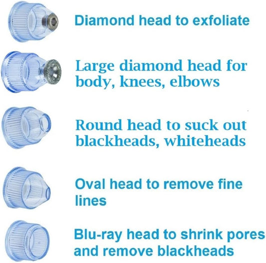 Microdermabrasion Machine - Appolus Premium Diamond Microdermabrasion Device Tool - 2 Diamond Tips - 5 Heads - Blackhead Blemishes Remover - Pores Fine Lines Minimizer