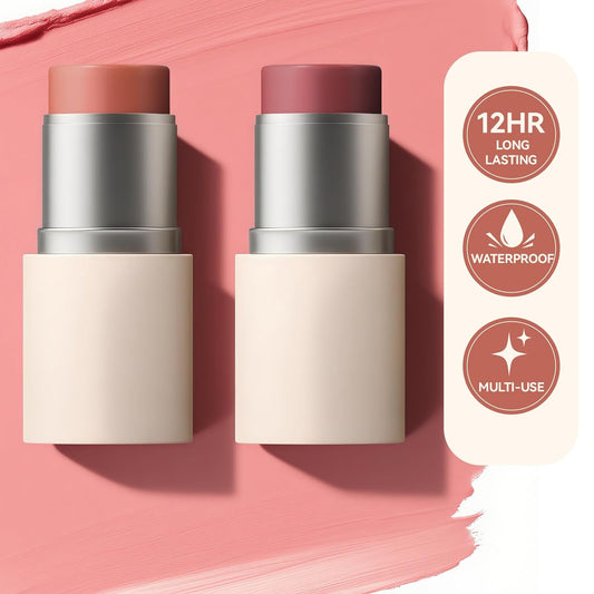 MAANGE Multi-Use Blush Stick, All-in-One Cream Blush for Cheeks, Eyes & Lips Long-Wearing, Blendable Makeup Blush Stick, Creamy & Buildable (ES01+C101)